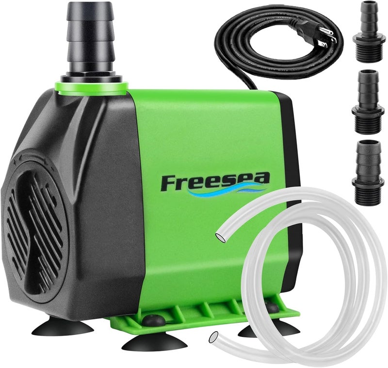 FREESEA Fountain Submersible Water Pump: 800GPH 45W Adjustable Small Pond Pump with 5ft Tubing Hose and 3 Nozzles 10ft High Lift for Outdoor | Hydroponics | Waterfall | Aquarium | Fish tank - Image 1